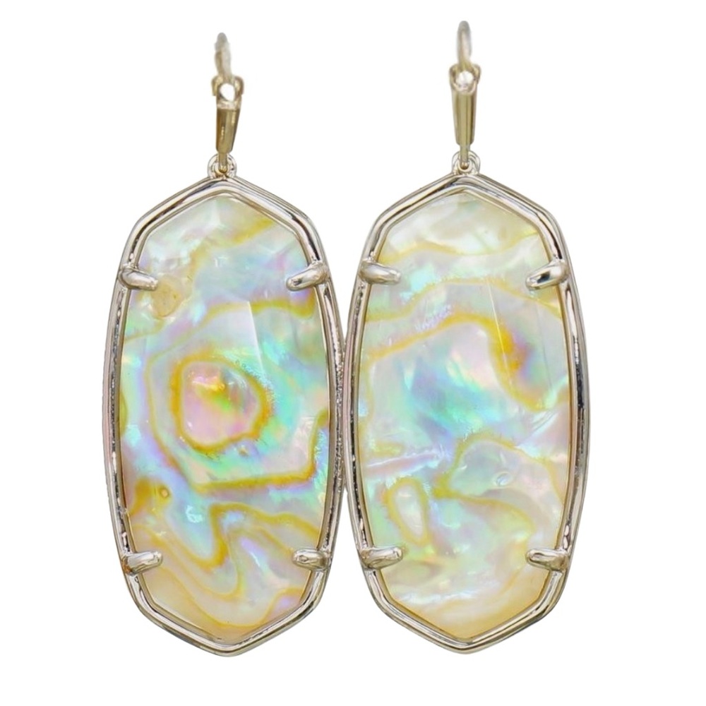 Kendra Scott Faceted Elle Silver Drop Earrings | Iridescent Abalone | Retired - Picture 2 of 6